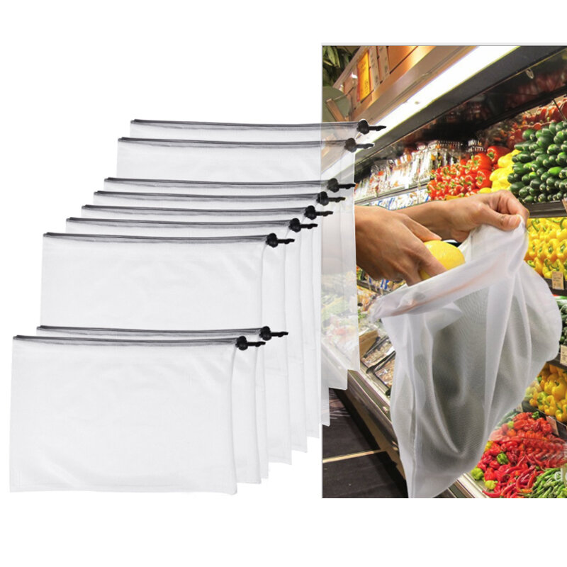 Сетчатые мешки на шнурке, многоразовые моющиеся экологически чистые пакеты для продуктов, для хранения фруктов и овощей, 9 шт.