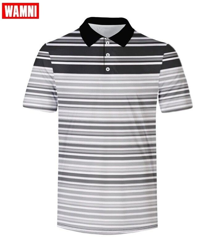 WAMNI Tennis Colorful 3D Polo Shirt Gradient Dry Slim Striped Loose Streetwear Turn-down Collar Polo-shirt Breathable