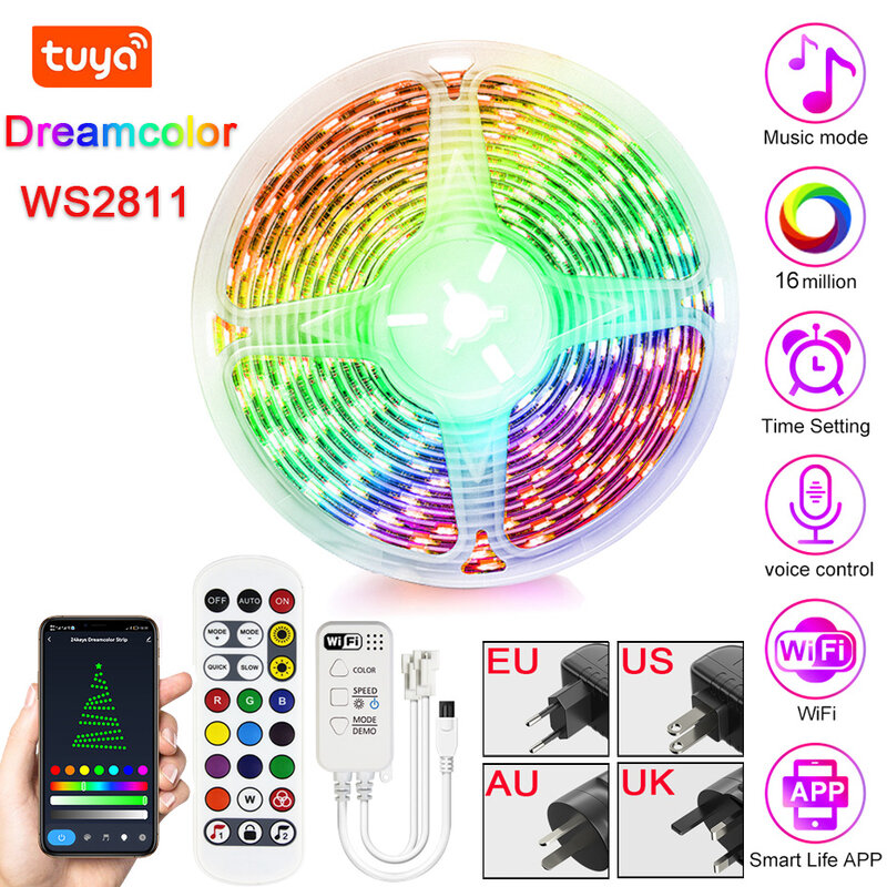 Tuya Slimme Led Strip Licht 12V Smd 5050 WS2811 Rgbic Dream Color Flexibele Tape Bluetooth/Ir/Wifi controle Werk Met Alexa