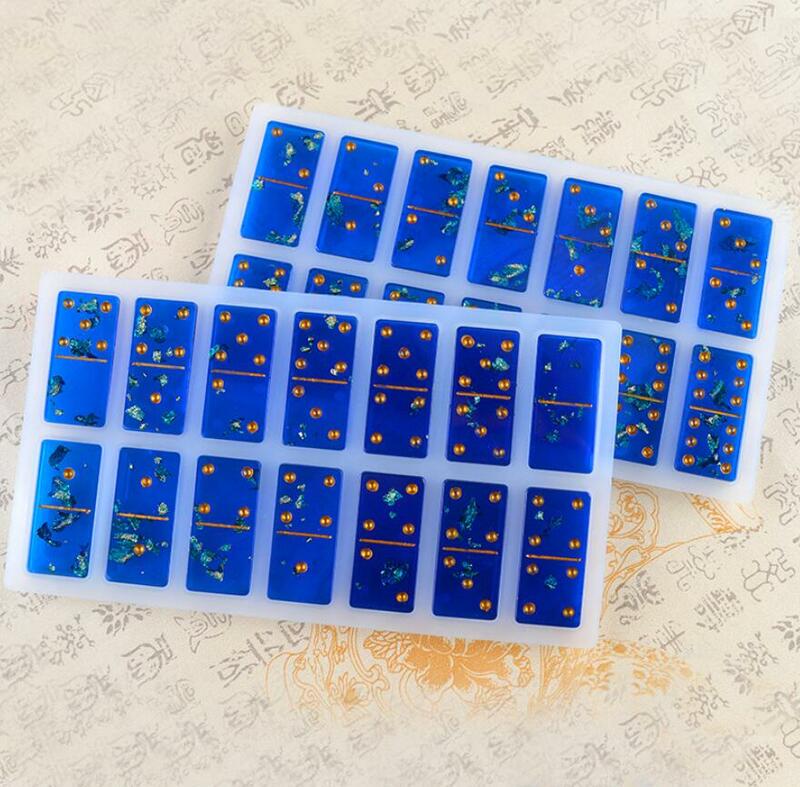 Pai-Molde de resina epoxi de silicona para dominó, molde de fundición con efecto espejo, arte de resina de juego, DIY, 2 piezas por juego