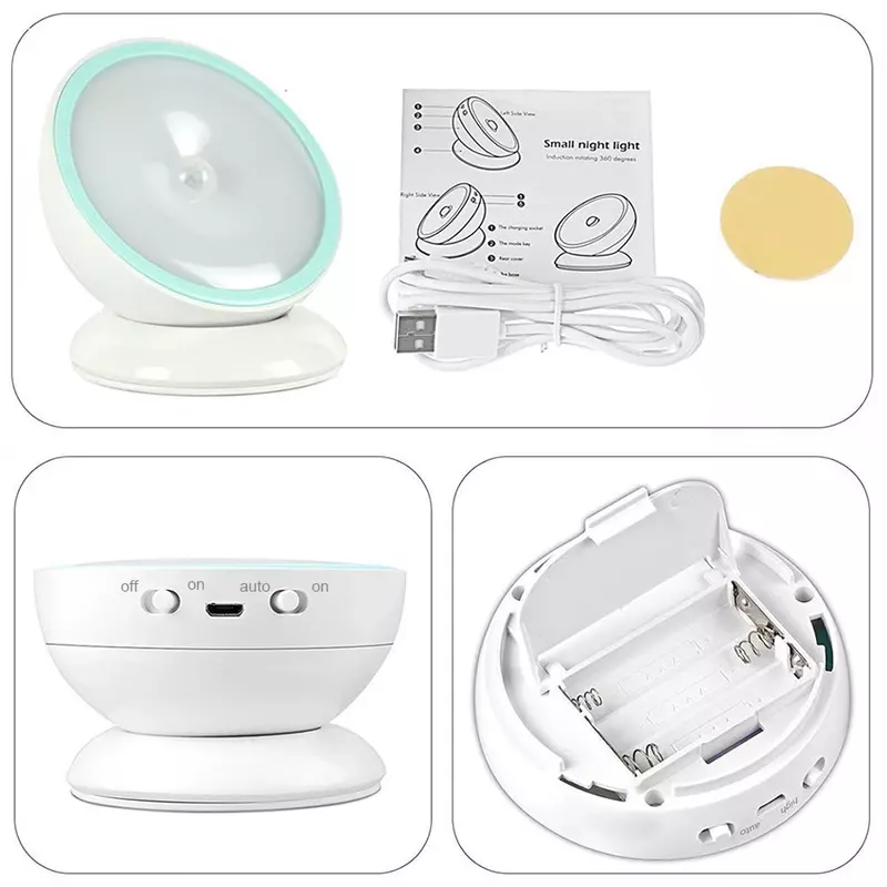 Lampu Malam LED Dapat Diisi Ulang USB dengan Sensor Gerakan PIR untuk Lampu Meja Baca Buku Lemari Kamar Tidur Dapur Toilet