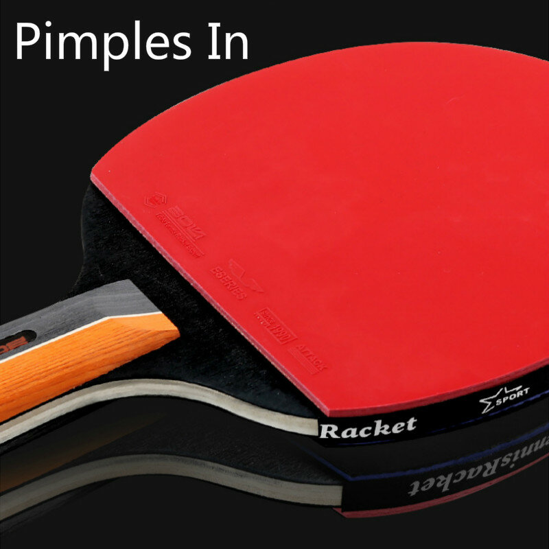 Juego de raqueta de tenis de mesa profesional, raqueta de goma de carbono, paleta de entrenamiento de tenis de mesa de mango largo corto, 1 par
