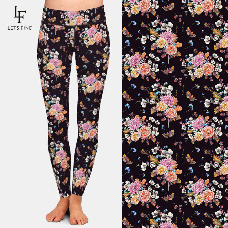 LETSFIND – legging chaud de haute qualité pour femme, pantalon de Fitness, taille haute, impression 3D chrysanthème et pivoine, à la mode