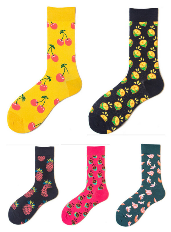 Calcetines personalizados de moda para hombre, moda europea y americana, grandes Calcetines clásicos de algodón de frutas de dibujos animados para hombre, calcetines para mujer