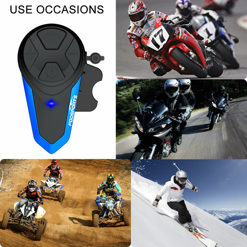 Fodsports-BT-S3 Intercomunicador para casco de motocicleta, auriculares con Bluetooth, Radio FM, impermeable, 3 conductores, 1000M