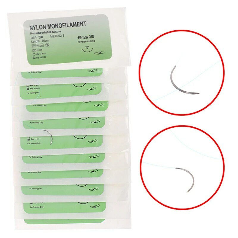 Kit de pratique de suture médicale illac, monofilament en nylon, exercices de démonstration fuchsia, 75cm, 2/0, 3/0, 4/0, 5/0, 12 pièces