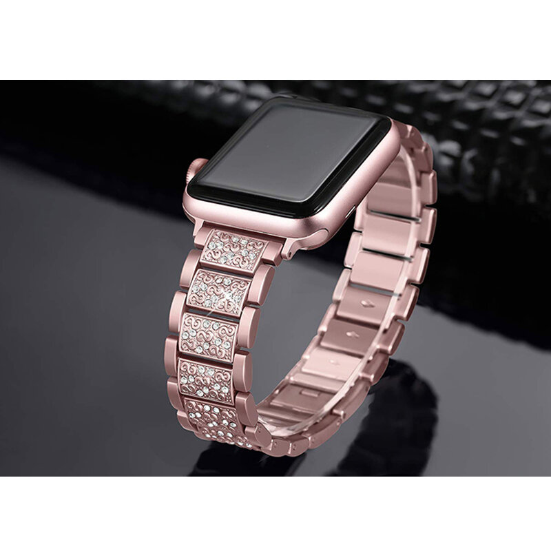 Diamentowy zegarek pasek na pasek do Apple Watch 38mm 40mm 42mm 44mm pulseira bransoletka ze stali nierdzewnej dla Apple zegarek iwatch 5 4 3 2 1