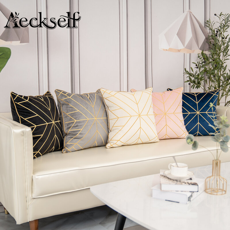 Aeckself-funda de cojín de terciopelo con bordado geométrico de lujo, decoración del hogar, azul marino, dorado, gris, negro, blanco