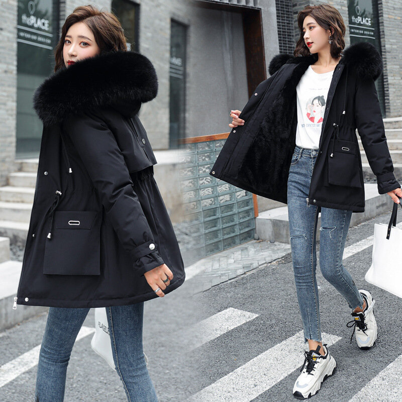 2020 Winter Jacket Womens Parkas Thicken Outerwear Solid Hooded Coats Long Female Slim Cotton Padded Basic Tops