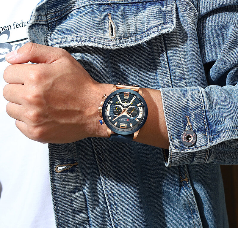 Istro REN-Montres de sport décontractées pour hommes, montre-bracelet militaire en cuir de luxe, horloge de mode, montre-bracelet chronographe, marque supérieure