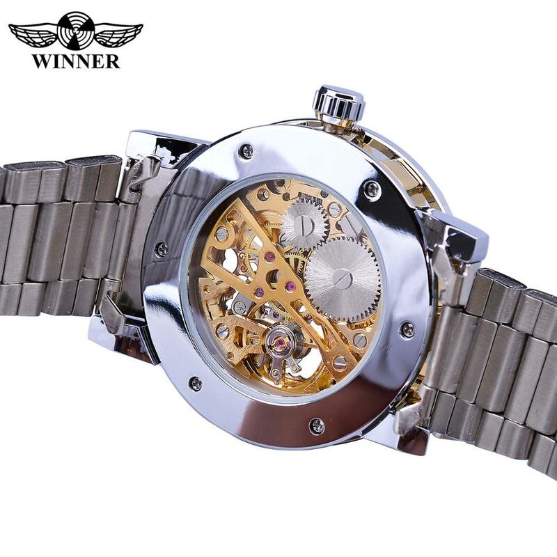 Winner-Reloj de pulsera transparente para hombre, cronógrafo con movimiento de engranaje luminoso de diamante, diseño real, marca de lujo, esqueleto mecánico