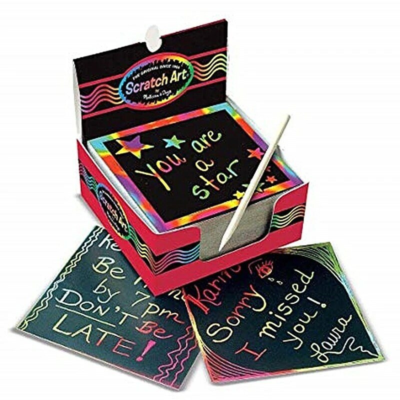 100Pcs/set Mini Magic Color Rainbow Scratch Paper Black DIY Drawing Toys Painting Book For Kids Fashion Scratch Paper Supplies