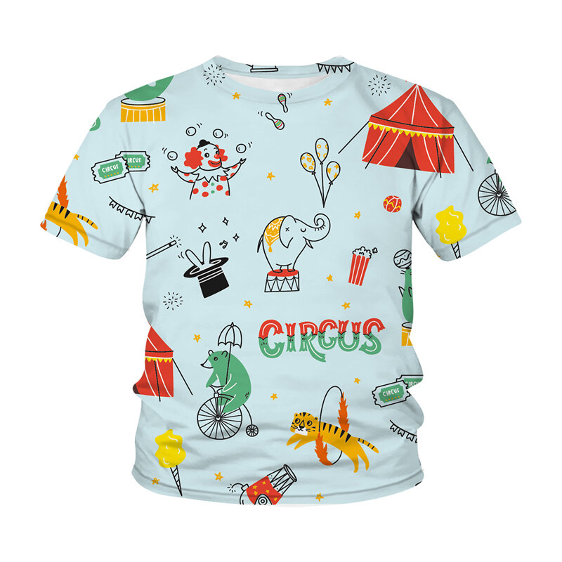 Camiseta estampa 3d de animais para crianças, camisa de manga curta com estampa de desenho animado para meninos e meninas, roupas infantis