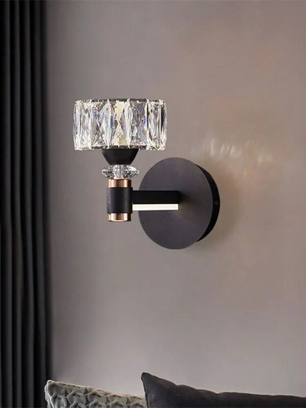 Lámpara de pared de cristal para dormitorio, sala de estar de lujo para iluminación moderna, comedor, Diseño de cristales de Metal para interiores