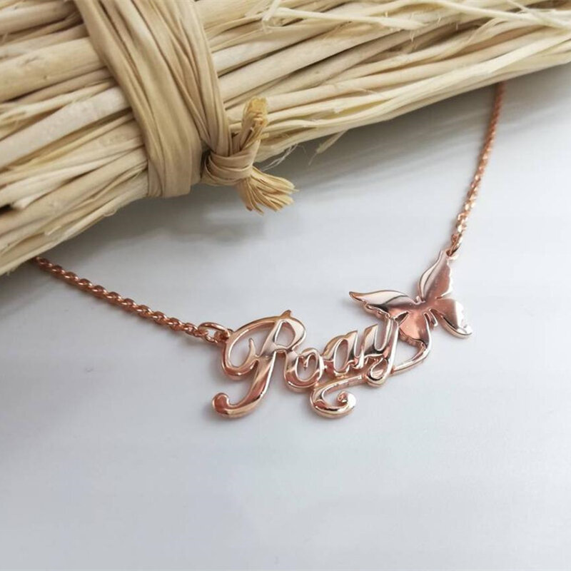 Kalung Nama Kupu-kupu Unik untuk Wanita Anak Perempuan Perhiasan Favorit Pita Kustom Papan Nama Kalung Choker Hadiah Teman Terbaik