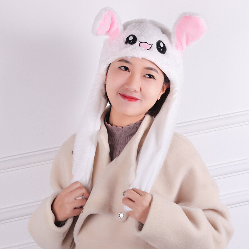 Bunny Moving Ears Hat Cute Ear Hat jumping up Funny Toy Cap Cartoon Rabbit Easter Plush Hat Girls Kids Cosplay Party Cap Adult