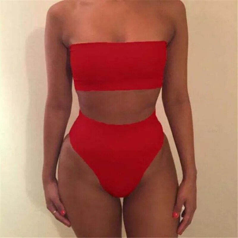 Solid Sexy Women Bikini Set Off Shoulder Wrapped Chest Bandage Push Up Swimwear Bathing Suit Swimsuit Beachwear Pluz Size XXXL