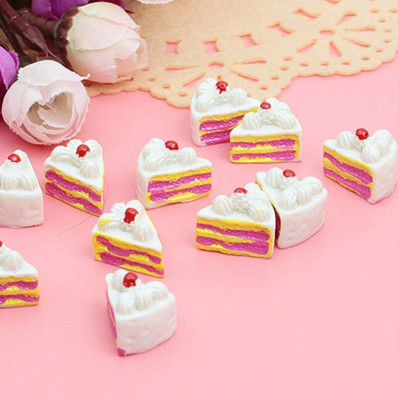 10 Buah Lucu Kawaii Datar Kembali DIY Miniatur Buatan Makanan Palsu Kue Resin Cabochon Dekoratif Kerajinan Bermain Boneka Mainan Rumah