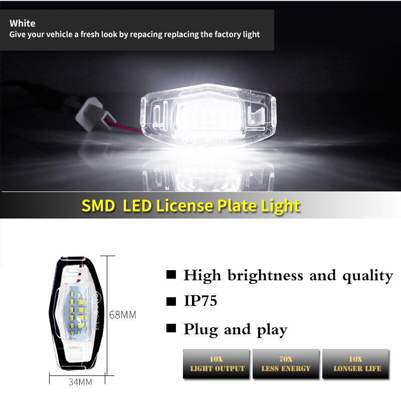 Lumière de plaque d'immatriculation au xénon blanc 6000K 18 LED, 2 pièces, pour Acura RL TSX RDX ILX pour Honda Civic Accord