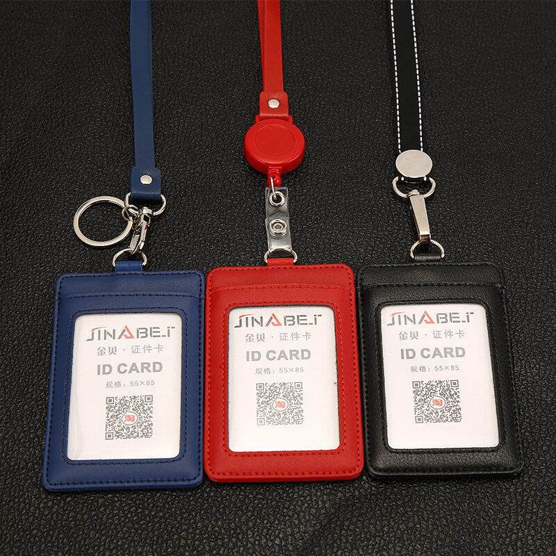 1 Pcs Leather Work Permit Retractable Card Holder Badge Card Bus Card Holder with Lanyard for Key Neck Key Ring School Supplies