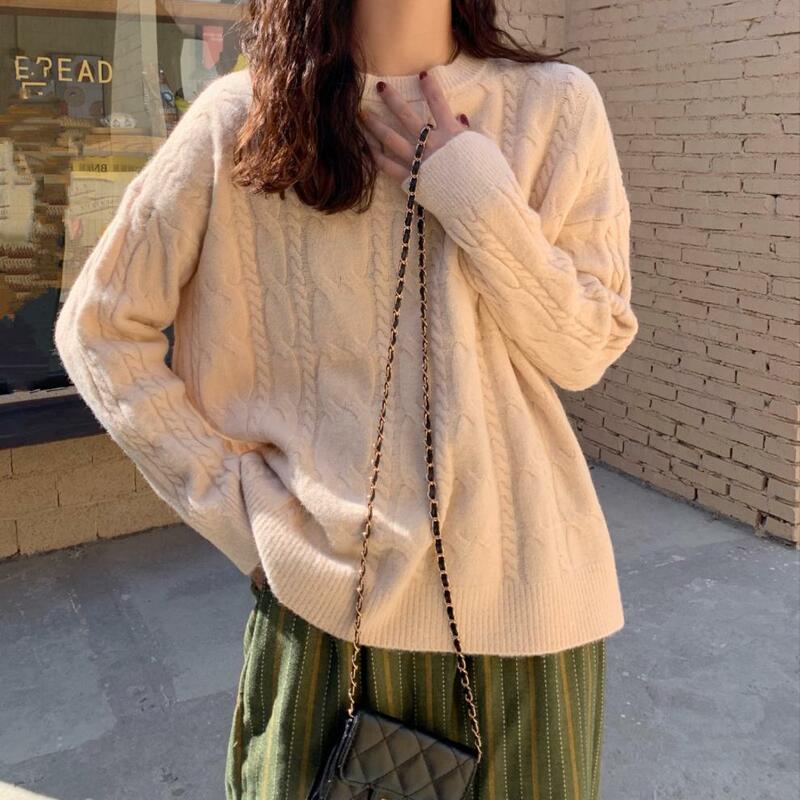21050 Autumn Sweater For Women Simple Loose Vintage Korean Style High Street Knitting Pullovers All-Match Fashion Female Tops