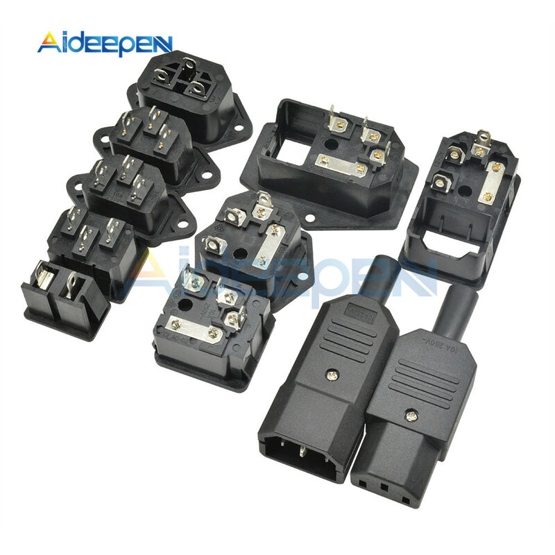AC-01 AC-01A AC-02 AC-02A AC-03 AC-04 AC-013A IEC320 C14 Elektrische Ac Socket 250V 10A 3 Pin Man Vrouw Plug connector Socket