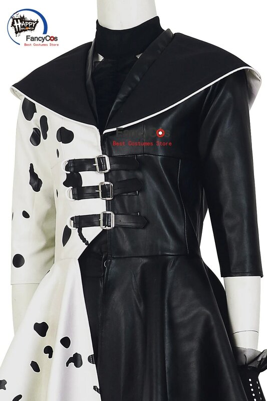 Robe de demoiselle d'honneur pour enfants et adultes, tenue de Cosplay Cruella de Vil, noire et blanche, à pois, sur mesure, 2021