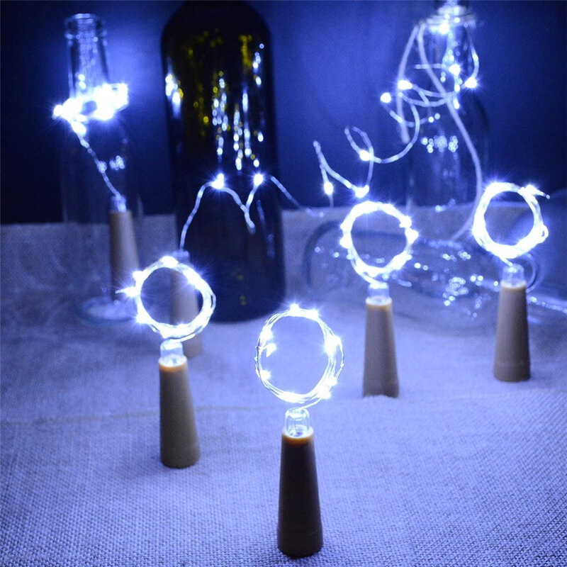 Luces de hadas de corcho LED para botella de vino, cadena de alambre de cobre operada por batería, decoración navideña, lámpara de guirnalda para fiesta y boda