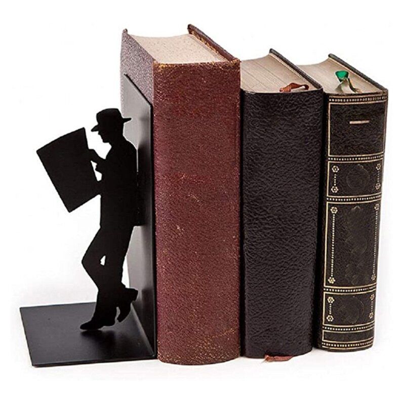 Figura de ferro bookends leitura livro suporte retro não-skid livro termina rolhas para prateleiras mesa de escritório em casa decoração do desktop