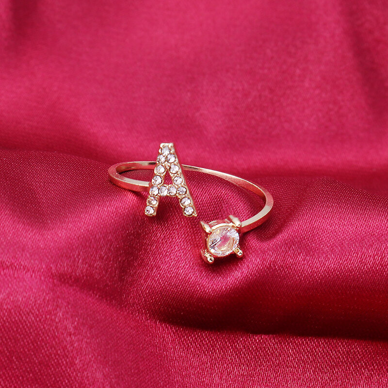 A-Z Huruf Disesuaikan Cincin Pembukaan untuk Wanita Pasangan Alfabet Nama Pria Inisial Cincin Pria Pernikahan Jari Perhiasan Anillos Mujer