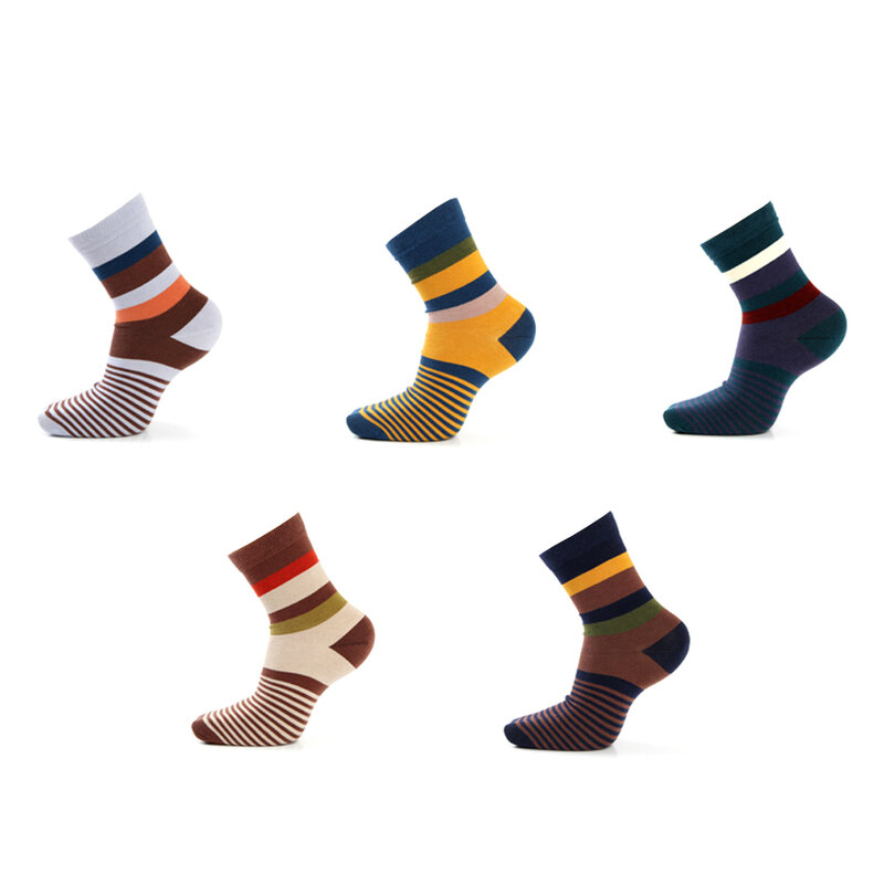 5 Pair Hot Sale Men Socks Casual Gentleman High Quality Color Stripe Happy Socks Business Party Dress Cotton Socks For Men 38-45
