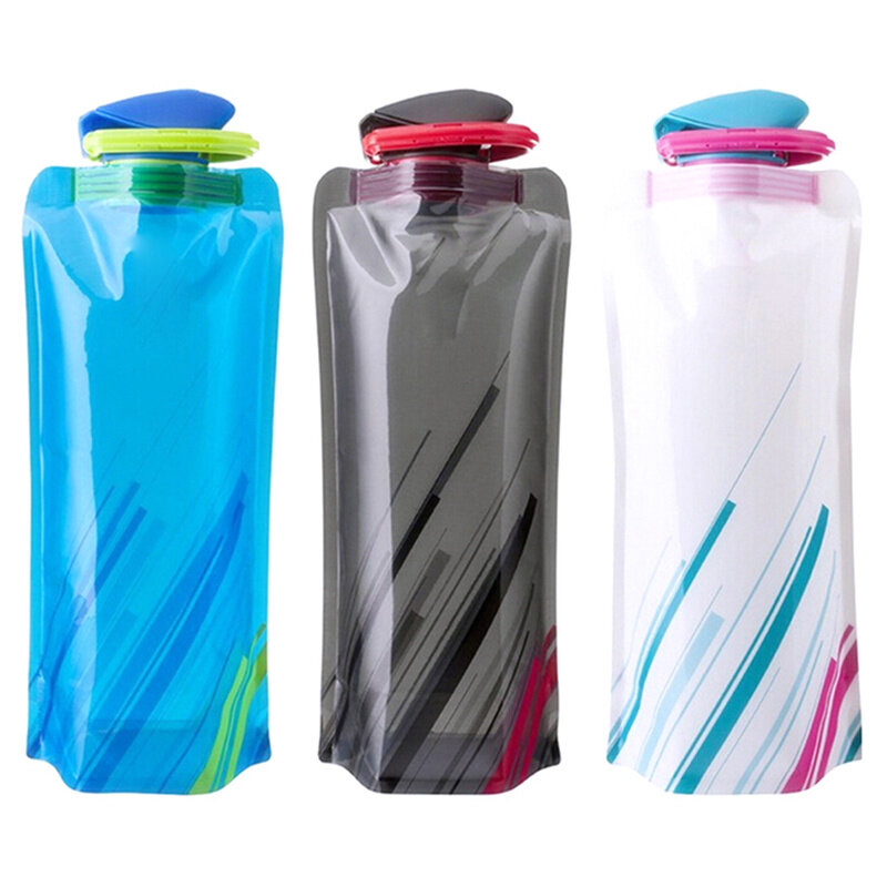 Garrafa de água dobrável 700ml, garrafa de água reutilizável para esportes ao ar livre, garrafa de água portátil para viagem, 3 cores