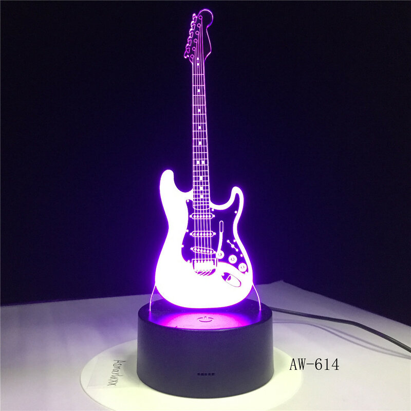 Lampe LED 3D à effet d'illusion pour guitare électrique, 7 couleurs changeantes, USB tactile, veilleuse de bureau, cadeau pour amis, L AW-614