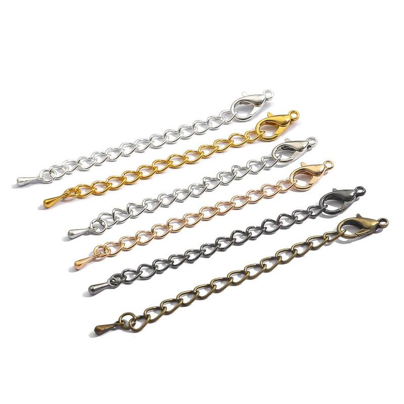 10 Pcs 6 Kleur Tone Uitgebreide Uitbreiding Tail Chain Kreeft Sluitingen Connector Voor Diy Sieraden Maken Armband Ketting Base Tray
