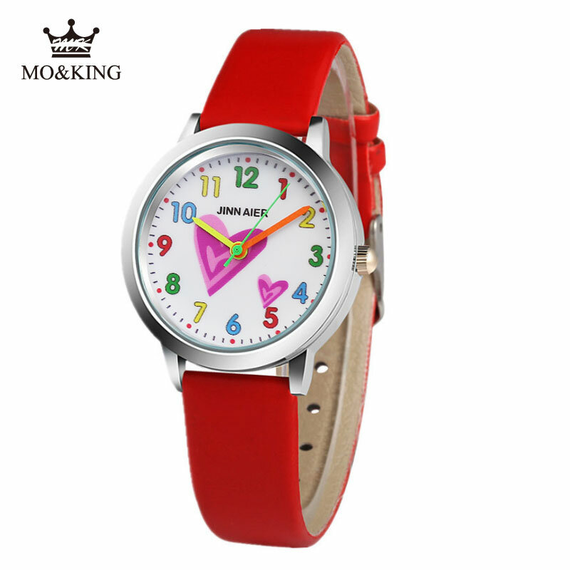 ホットブランド子供たちは3D愛印刷腕時計カジュアルレザークォーツピンクホワイト子供時計少年少女の誕生日ギフト腕時計