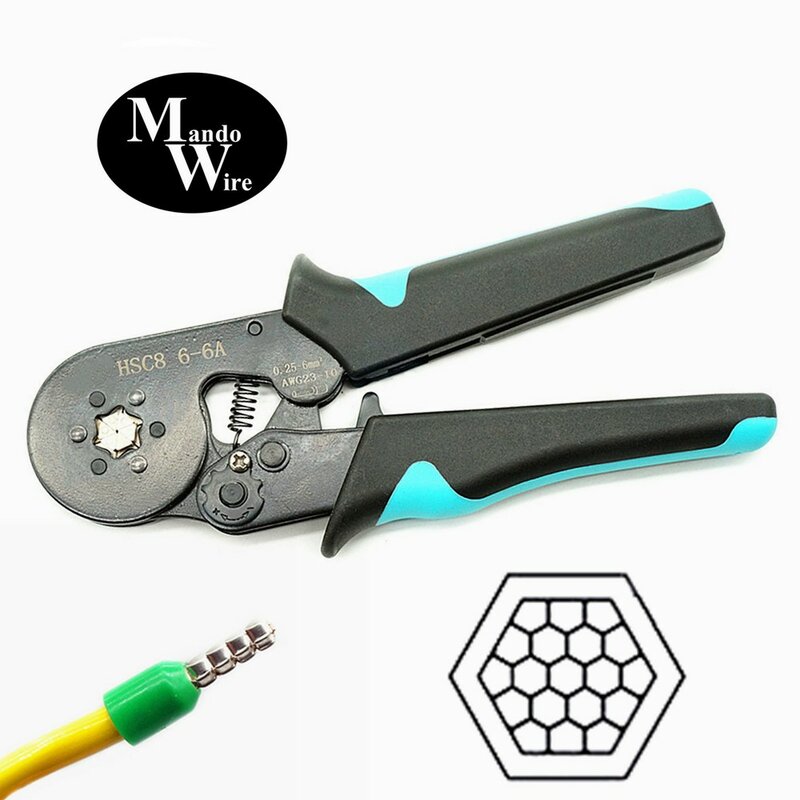 フェルール圧着工具キット,六角形の鋸歯状,自動調整可能なラチェットワイヤー端子,圧着キット,圧着範囲0.25〜6 ² mm