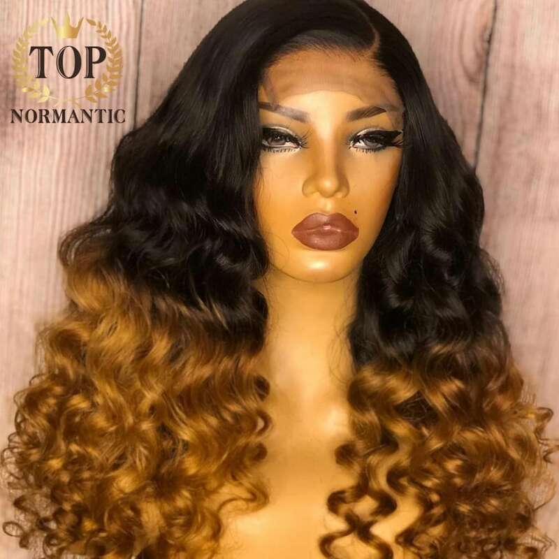 Topnormantic-Peluca de cabello humano Remy brasileño 250% para mujer, Color Ombre, onda profunda suelta, encaje 13x4, línea de cabello prearrancada