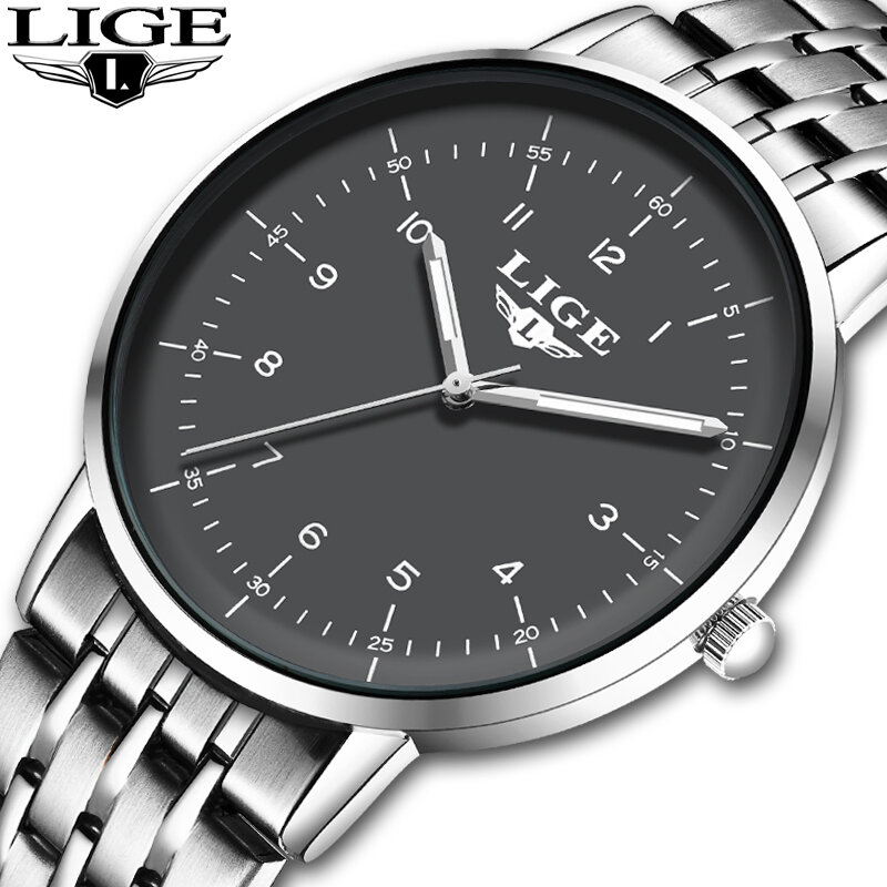 LIGE-Relógio de quartzo luminoso impermeável ultra fino para homens, relógios esportivos na moda, marca de luxo, 2023