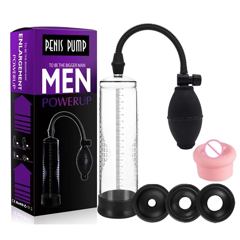 Extensor de longitud de pene para hombres, bomba al vacío en material de plástico alargadora de pene, juguete sexual masculino erótico para agrandar miembro genital