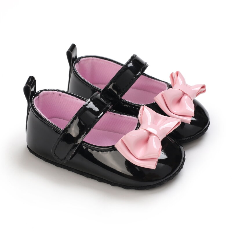 Chaussures souples antidérapantes pour bébé fille, avec nœud en PU, pour la marche des tout petits, chaussures de berceau, pour les premiers pas du printemps et de l'automne