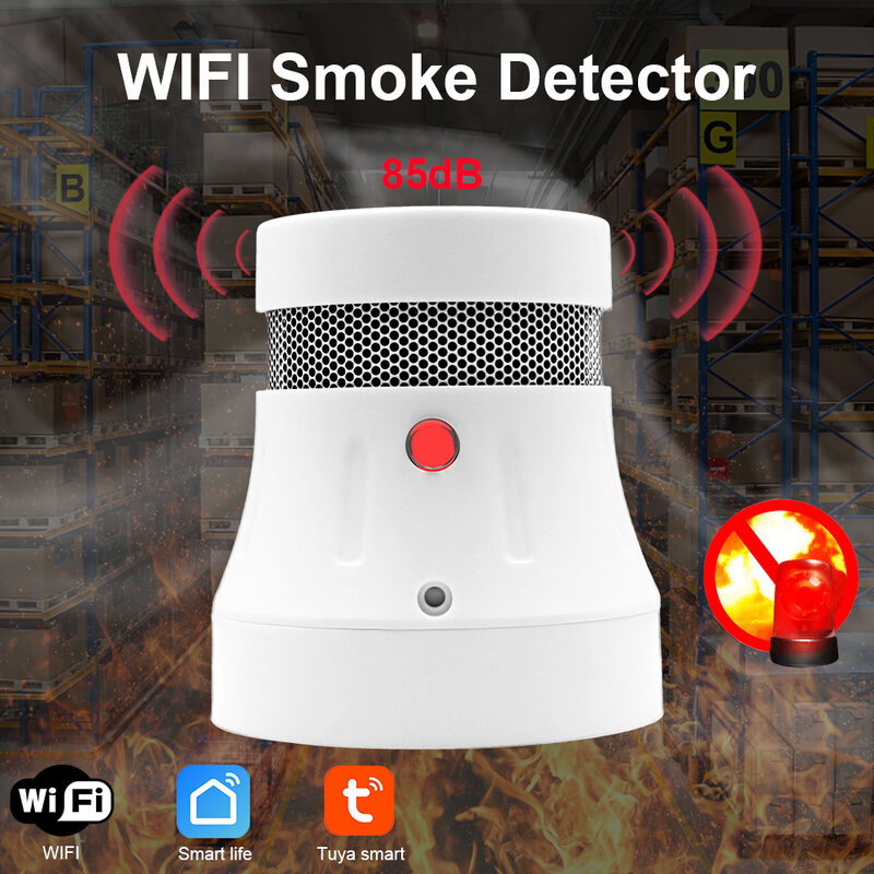 CPvan Tuya Alarm Asap Sensitivitas Tinggi Perlindungan Kebakaran Detektor Asap Wifi Kombinasi Asap Alarm Kebakaran Sistem Keamanan Rumah