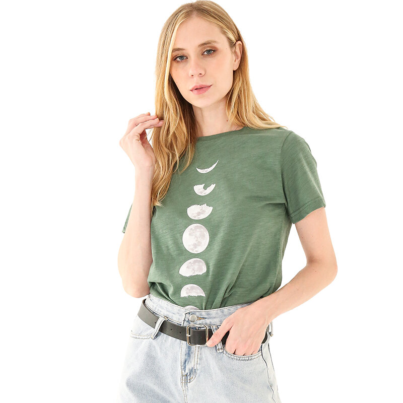 T-Shirt col rond à manches courtes pour femmes, 100% coton, ample, à la mode, été, W710