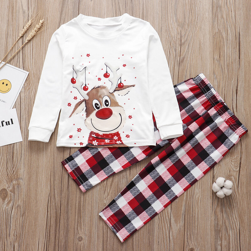 2020 크리스마스 잠옷 가족 일치하는 옷 세트 사슴 패턴 탑스 바지 아빠 엄마와 딸 아들 가족 모양 의상