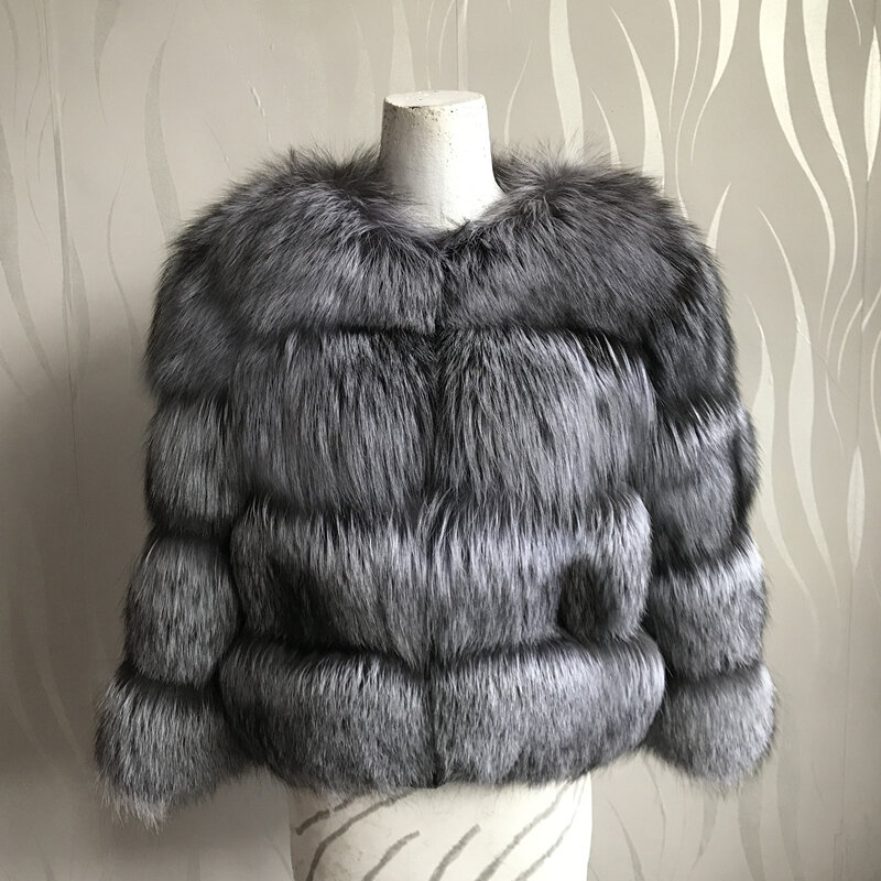 Winter Women Real Natural Raccoon Silver Fox Fur Short Detachable Sleeve Coat Vest Free Shipping