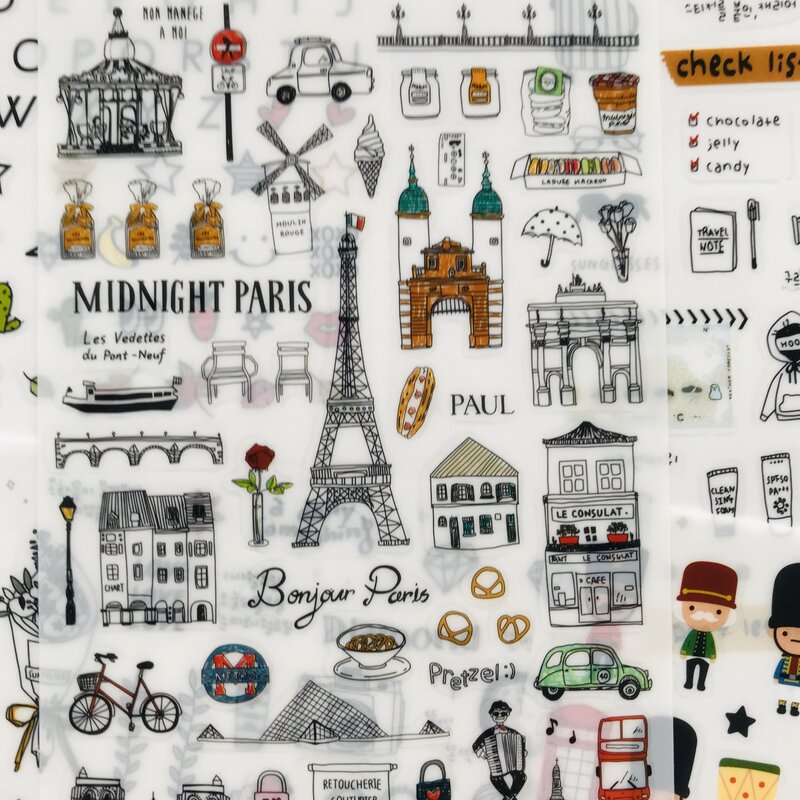 6 Sheets/Pack Travelling Style London Decorative Adhesive Stickers Album Hand Account Decor