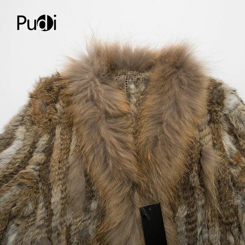 CR007 The New Genuine Knitted Women Rabbit Raccoon Fur Coat Jacket Trench Outwear Parka Fur Coats