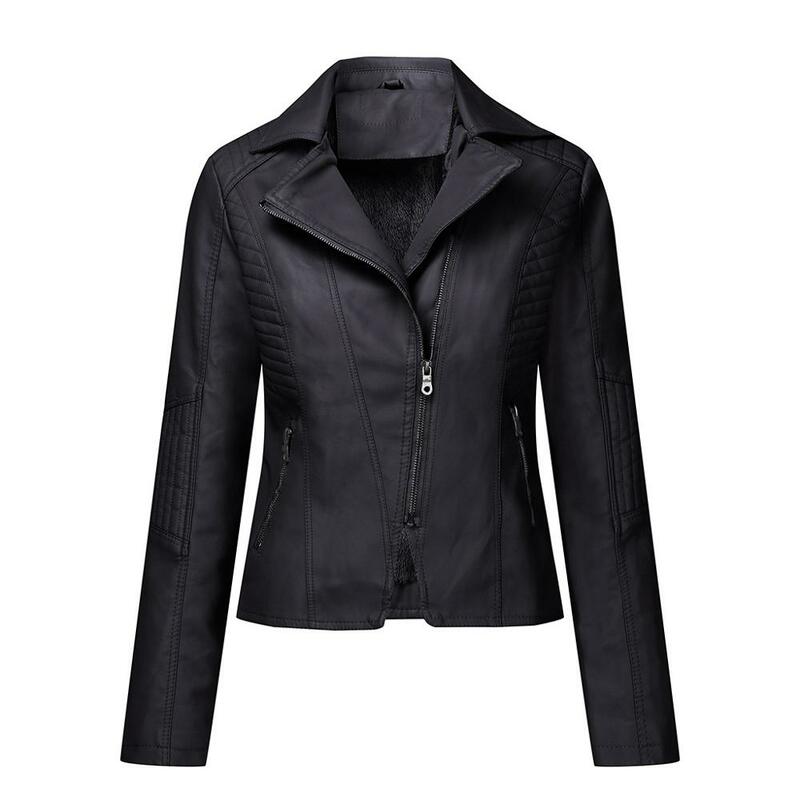 Chaqueta holgada de piel sintética para mujer, chaqueta clásica de moto, abrigo básico de talla grande, otoño e invierno, nuevo estilo