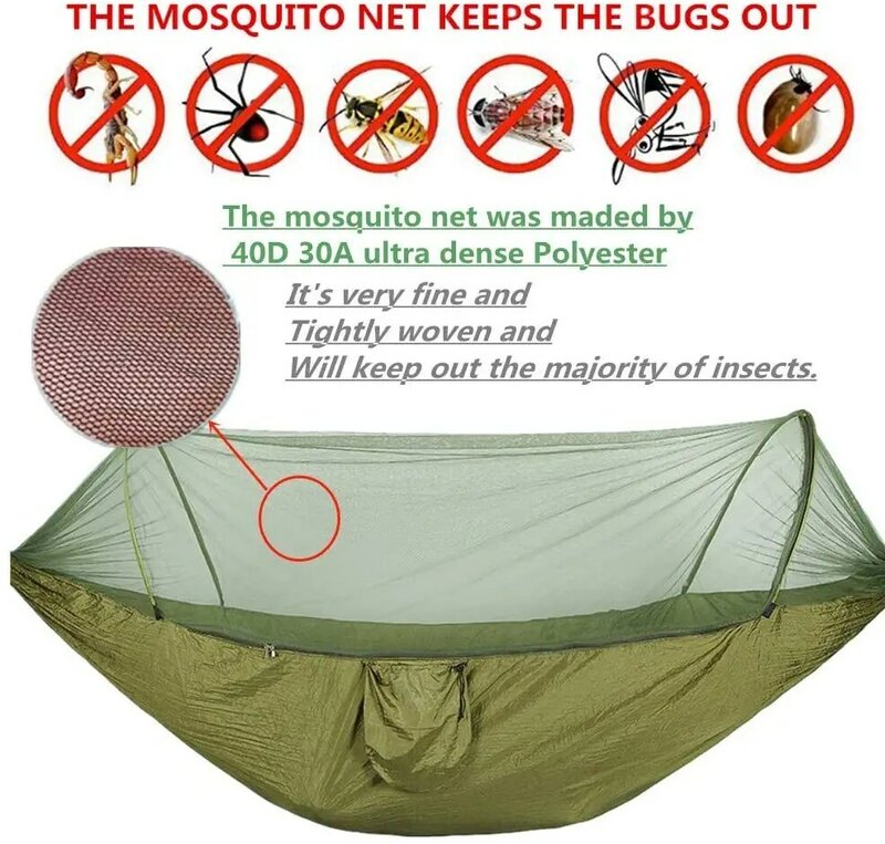 キャンプハンモック蚊ネットポップアップライトポータブル屋外パラシュートハンモックスイング睡眠ハンモックキャンプもの