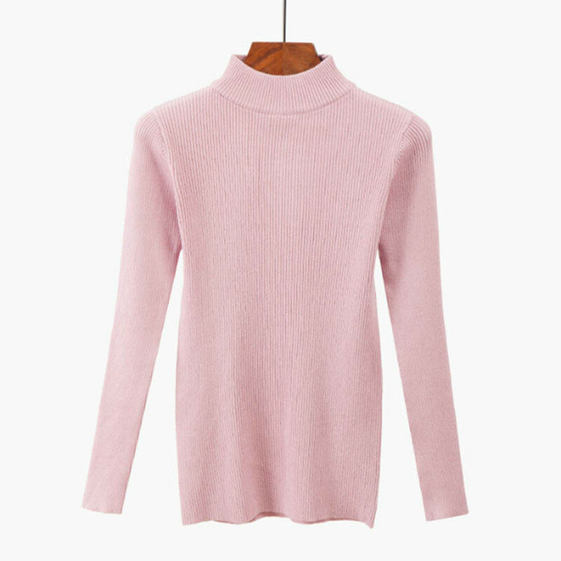 여성 스웨터와 풀오버, 한국 하프 하이 칼라, 긴팔 보터밍 셔츠, 슬림 니트 스웨터, 점퍼, 여성 상의, 2020 년 상품