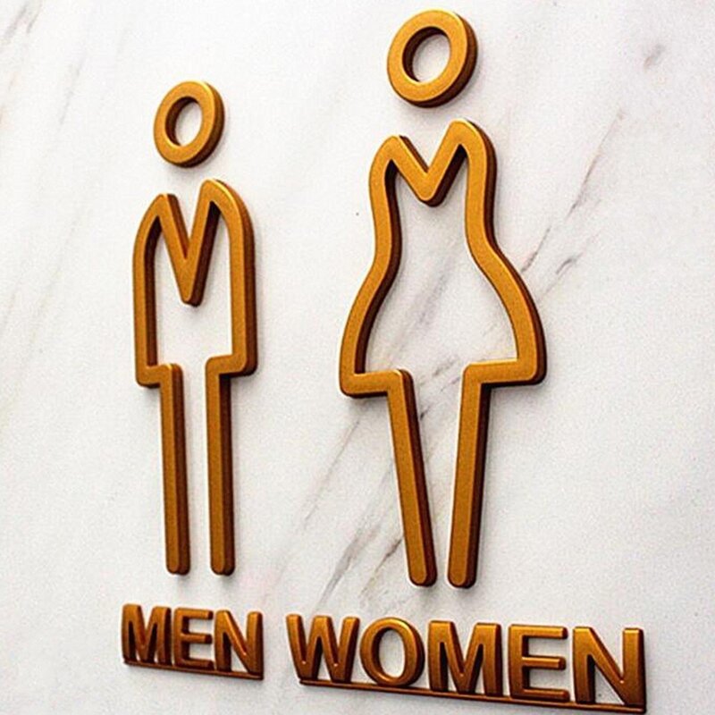 Золотая акриловая клейкая подложка для мужчин и женщин, мужской двери туалета, ванной знак для отеля, офиса, дома, ресторана (золото)